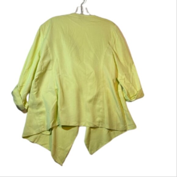 Chico’s Drape Front Jacket 3/4 Sleeve Zipper details Yellow Green Chartreuse - Picture 3 of 7